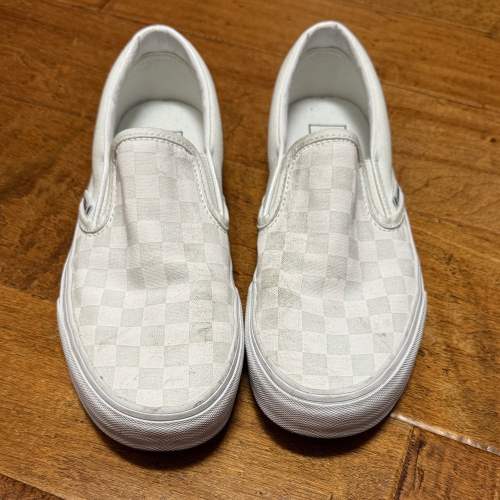 Vans White Checkered Slip-On Loafers